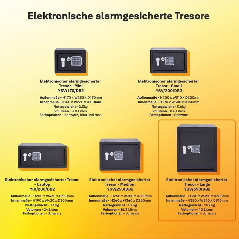 Yale Elektronischer Tresor - Gross - YSV/390/DB2 - Standardsicherheit - Schwarz Black Large New Vers