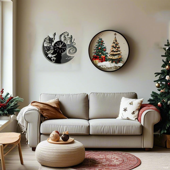 Smotly Vinyl Wanduhr, eine grosse Wanduhr mit einem Alptraum Thema vor Weihnachten, handgefertigte W