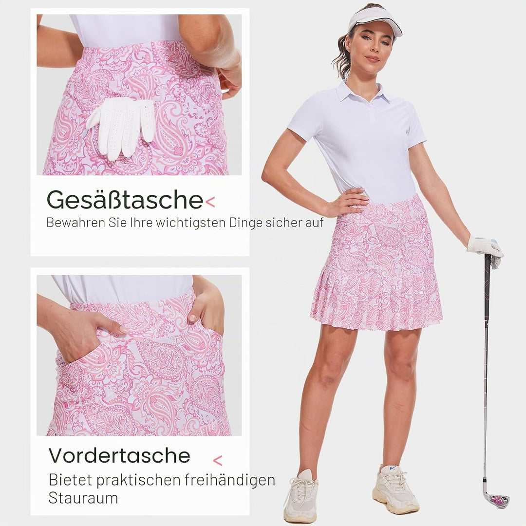 MOTEEPI 19" Golf Röcke für Frauen Knie Länge Ruffle Saum Rock Tennis Rock Athletic Skort für Workout