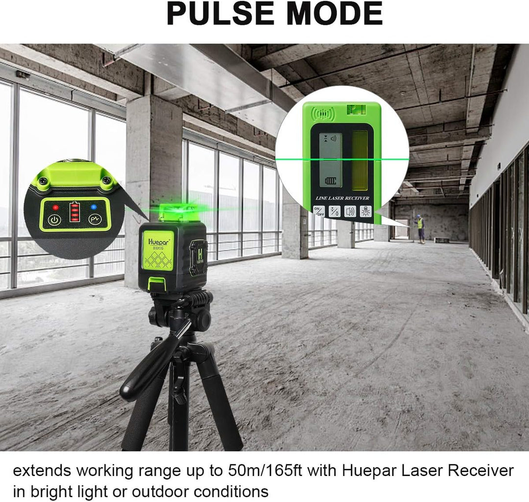 Huepar 2 x 360 Kreuzlinienlaser Grüner Selbstnivellierenden Laser Level, Zwei 360°-Laserlinie, Li-Io