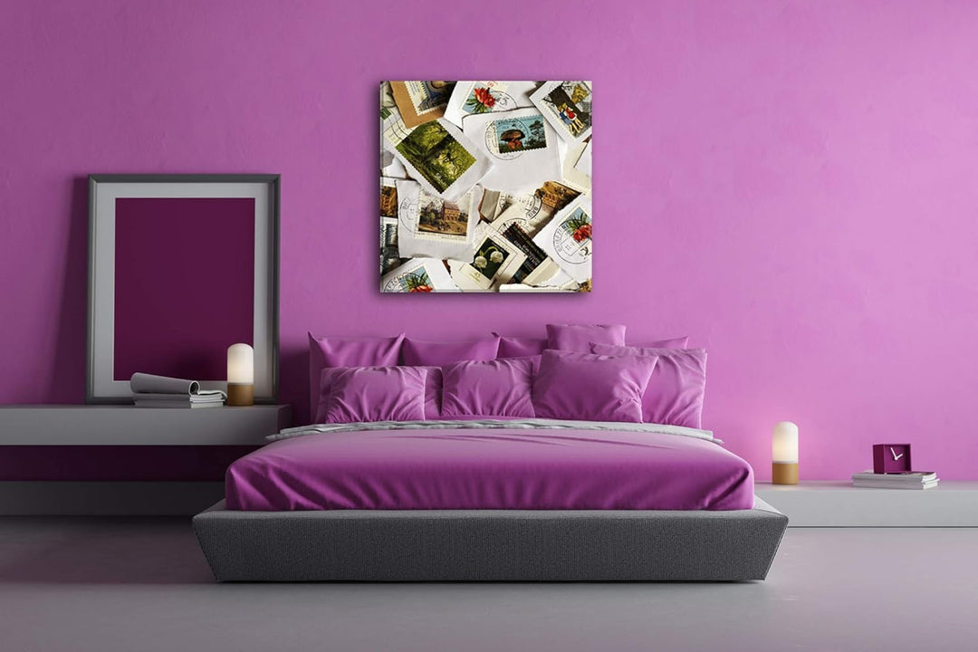 deyoli grosse Sammlung an Briefmarken im Format: 60x60 als Leinwandbild, Motiv fertig gerahmt auf Ec