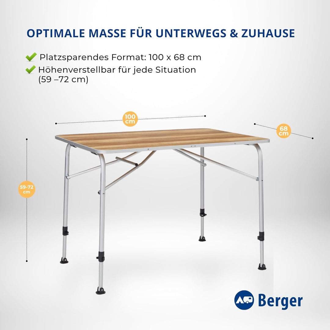 BERGER Livenza Campingtisch - Klapptisch Höhenverstellbar Alu Campingtisch Klappbar Camping Tisch Ga