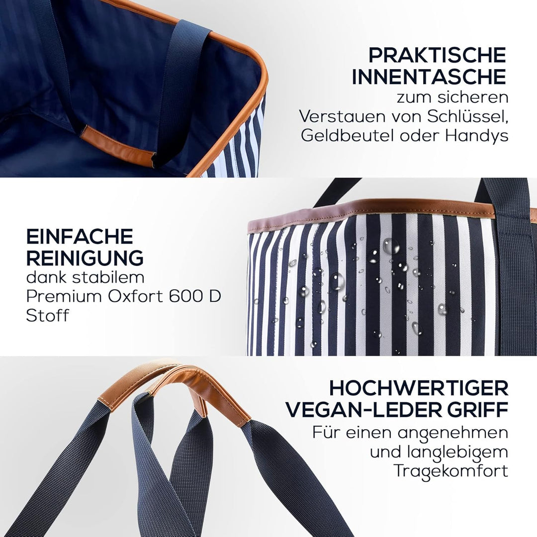 Selinchen® - Premium Einkaufskorb | Hochwertige Einkaufstasche faltbar und mit PU-Ledergriff | Ideal