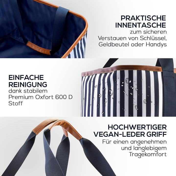 Selinchen® - Premium Einkaufskorb | Hochwertige Einkaufstasche faltbar und mit PU-Ledergriff | Ideal