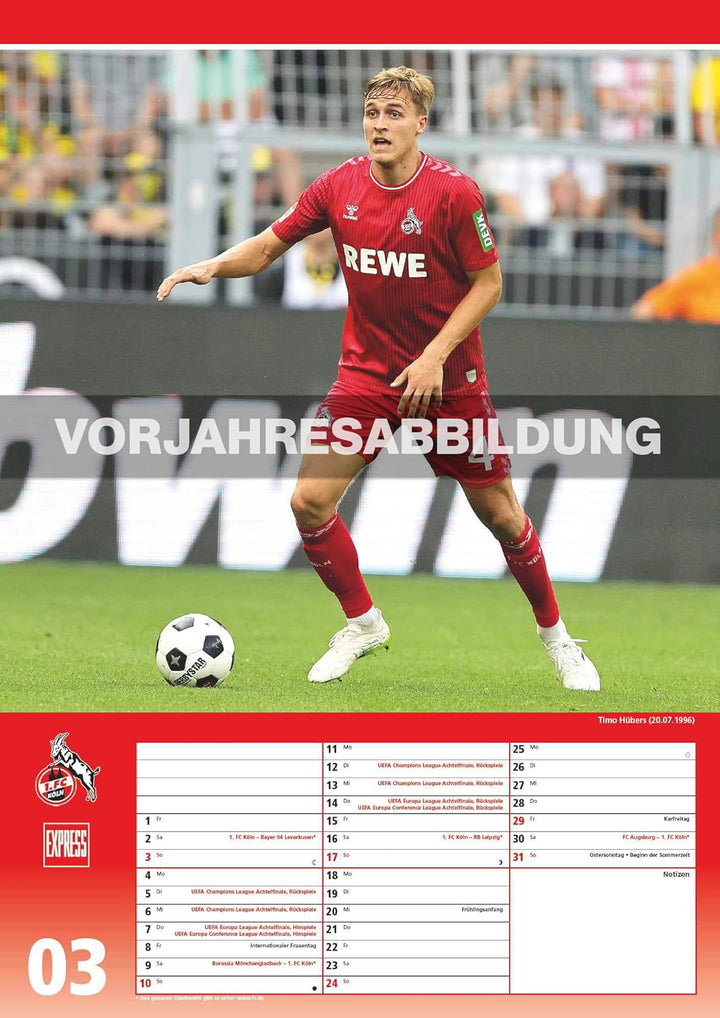 DUMONT - 1. FC Köln 2025 Fussball-Kalender, 29,7x42cm, Express-Fankalender mit Abbildungen der Spiel