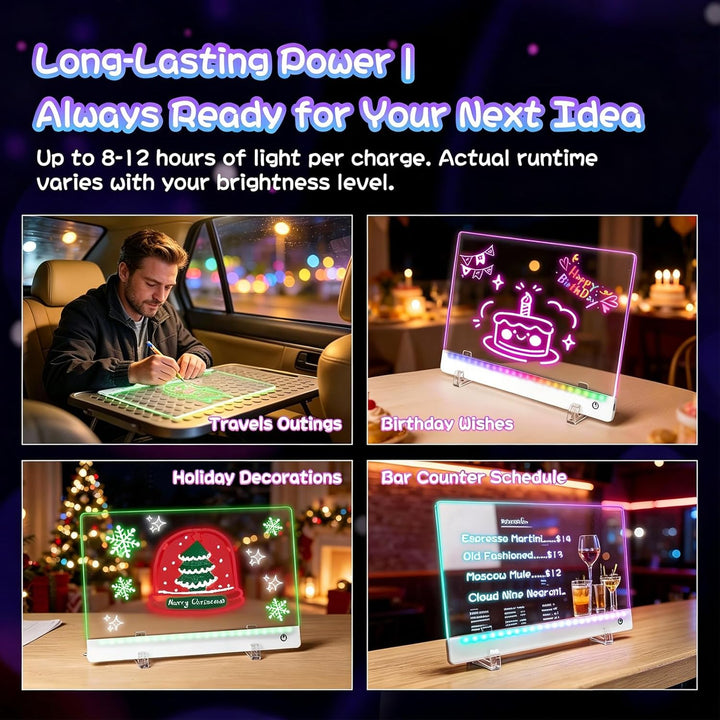 LED Zeichenbrett, Wiederaufladbare LED Notiztafel mit Farben, 30x20cm LED Zeichentafel für Zeichnen