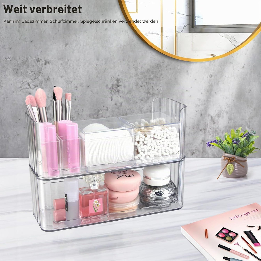 poeland Stapelbares Make-up-Tablett mit 2 Lippenstifthüllen und 2 Wattestäbchenboxen, Aufbewahrungsb