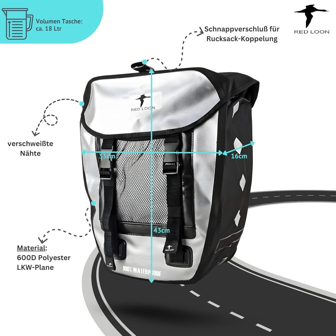 Red Loon 1 x robuste Fahrradtasche aus LKW-Plane – wasserdichte Packtasche für Gepäckträger in Silbe