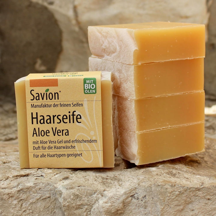 Savion 4+1 Bio Haarseife Aloe Vera, Vegan, Handgemacht, Palmölfrei, Plastikfrei, 5x 85gr 1.42 g (300