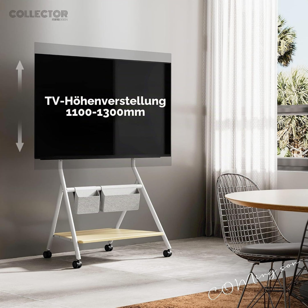 FITUEYES Design Mobiler TV Ständer Rollbar, TV Stand für 55 60 65 70 75 78 Zoll TV bis 45kg, Höhenve