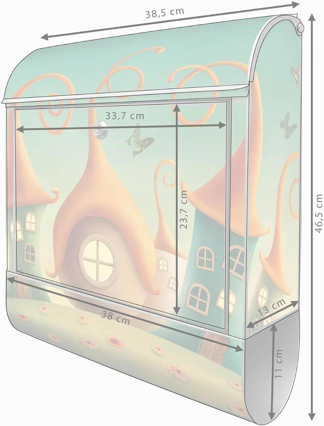 banjado® Design Briefkasten mit Motiv Zwergenhausen 39x47x14cm &amp; 2 Schlüssel - Briefkasten Stahl Sil