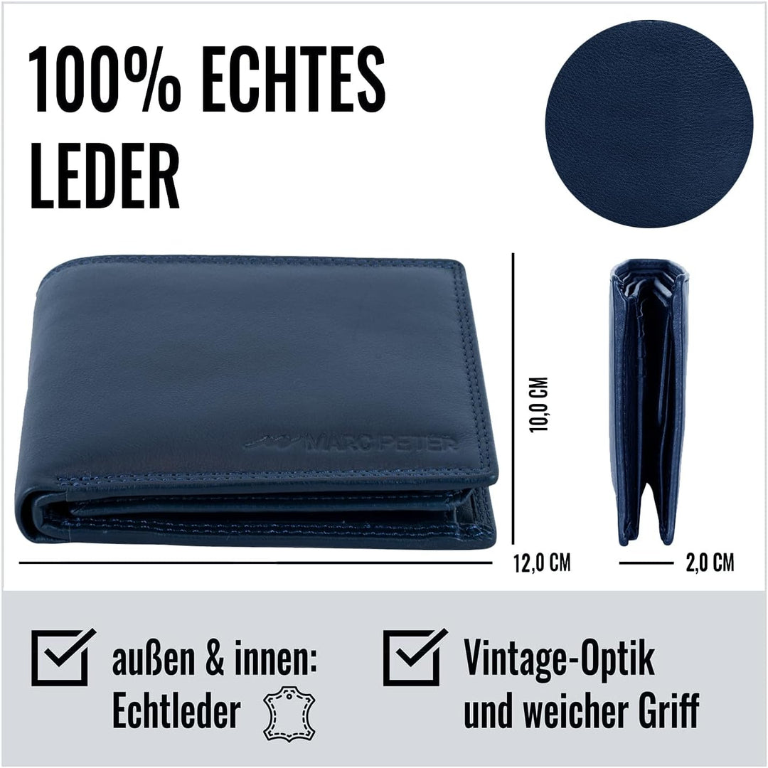 Marc Peter® Echt-Leder Geldbörse Hanover | Geldbeutel für Herren mit RFID-Schutz | Gross 10 Fächer P