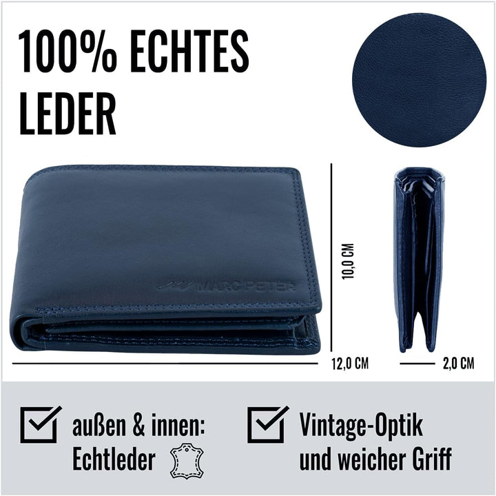 Marc Peter® Echt-Leder Geldbörse Hanover | Geldbeutel für Herren mit RFID-Schutz | Gross 10 Fächer P