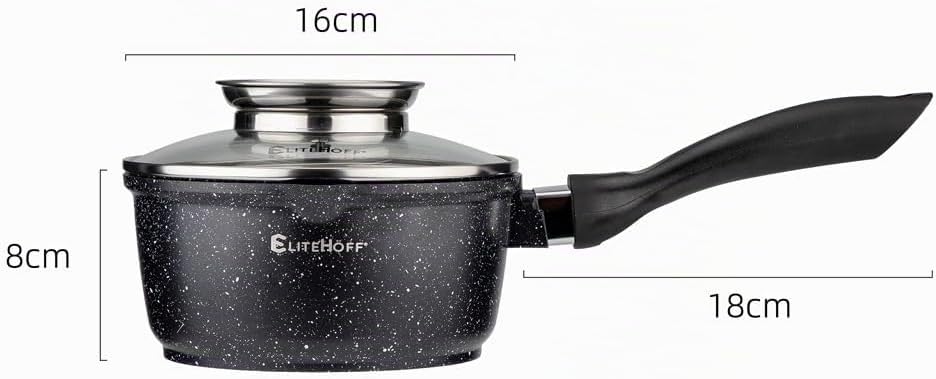 EliteHoff Kochtopf mit Deckel 16cm 1.3L, Induktion Kochtopf Klein, Stieltopf mit langem Griff, Stiel