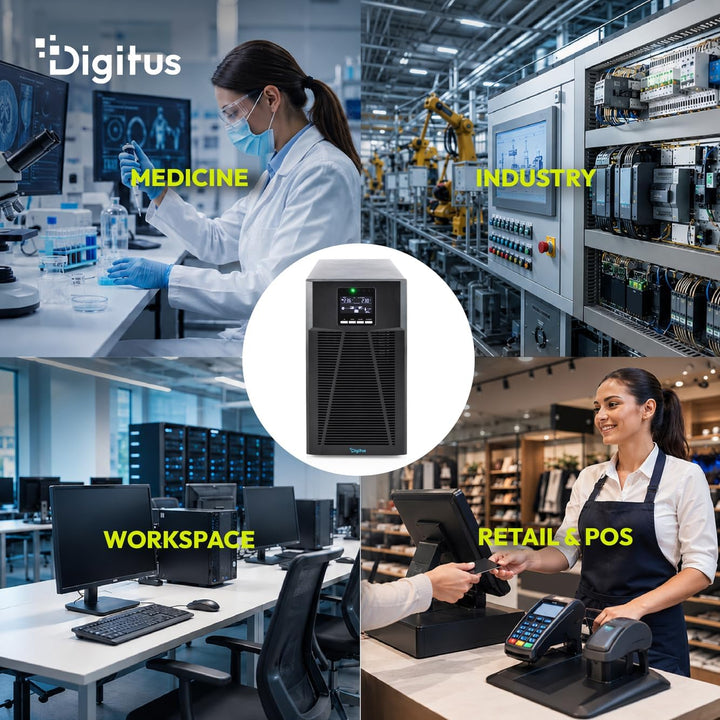 DIGITUS OnLine USV-System – 3 kVA 3 kW – 8X IEC C13 Steckdosen – Tower 3000 VA / 3000 W, 3000 VA / 3