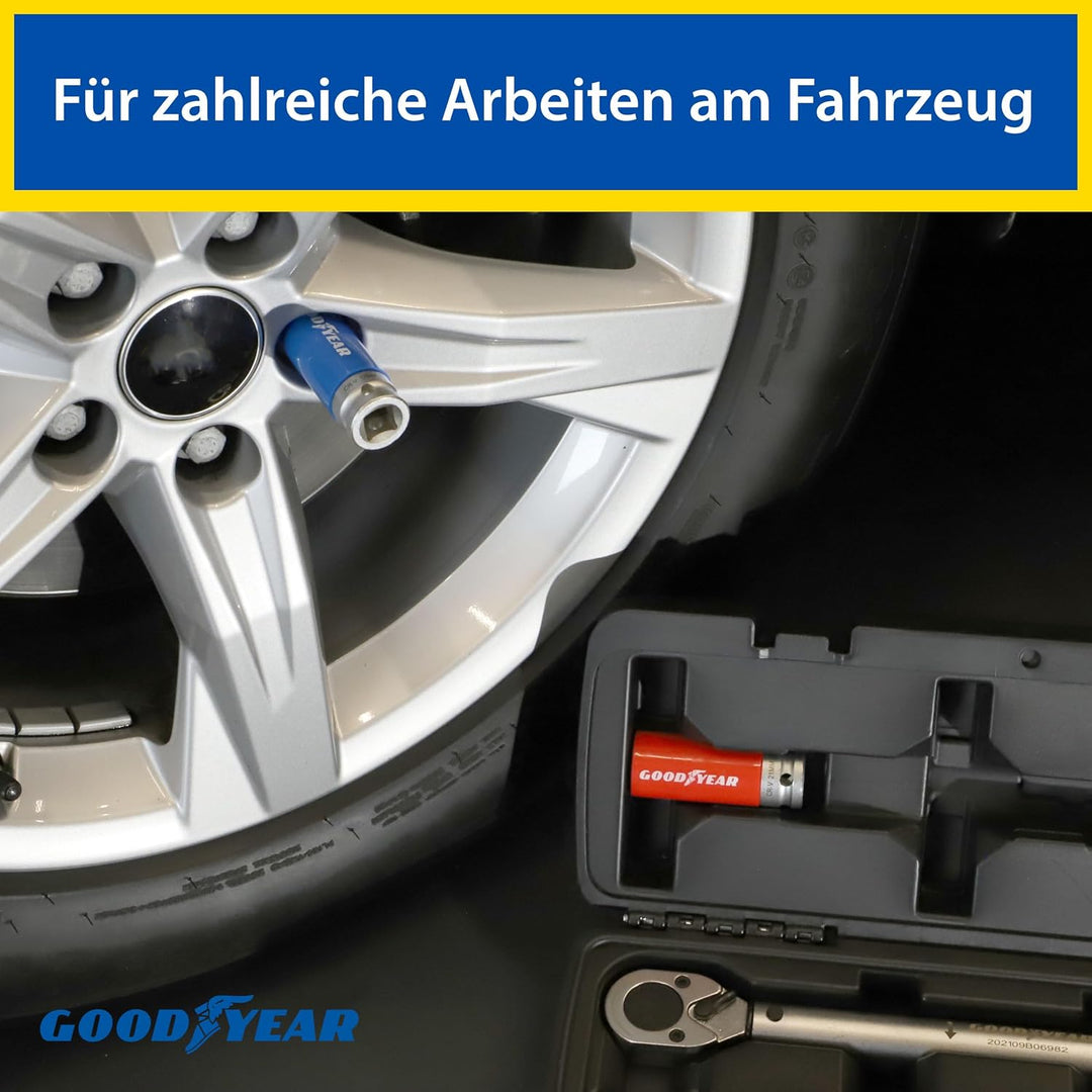 Goodyear Radwechselset, 6-teilig, Drehmomentschlüssel + Umschaltknarre + 3-tlg. Steckschlüsselsatz +