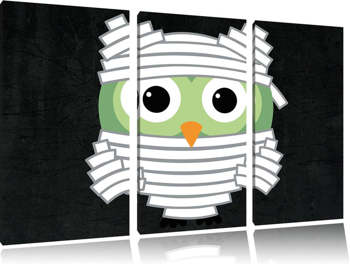 Pixxprint Lustige Mumien Eule als Leinwandbild/Grösse: 3 Teilig (120x80) cm/Wandbild/Kunstdruck/fert