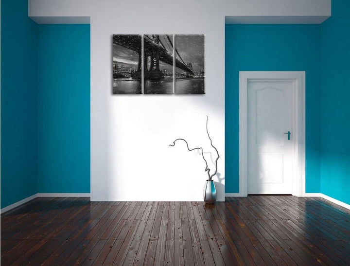 Pixxprint Manhatten Brücke New York Kunst als Leinwandbild | Grösse: 3 Teilig (120x80) | Wandbild| K