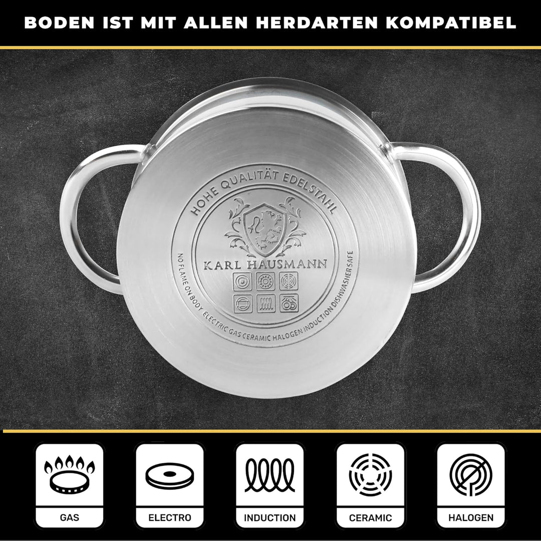 Topfset Induktion 4-teilig, Kochtopf Set mit Glasdeckel, Edelstahl mattiert, Induktions Töpfe Set un