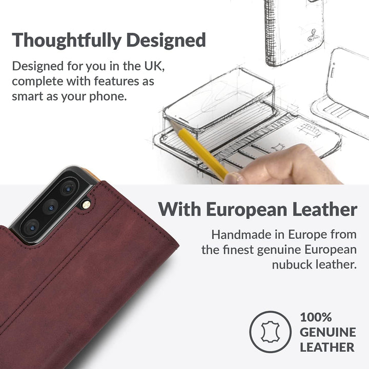 Snakehive Lederhülle für Galaxy S21 Plus 5G | Stylische Handyhülle mit Kartenhalter & Standfuss | Ha