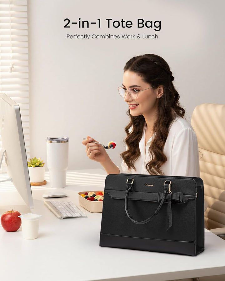 LOVEVOOK Arbeitstasche Damen mit Isolierted Kühlfach, 15,6 Zoll Laptoptasche PU Leder Handtasche, Gr