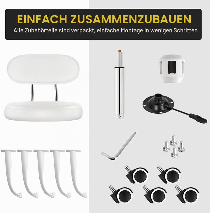 WKWKER Rollhocker mit Rädern Drehhocker mit höhenverstellbarer Rückenlehne PU-Leder-Rollhocker, idea