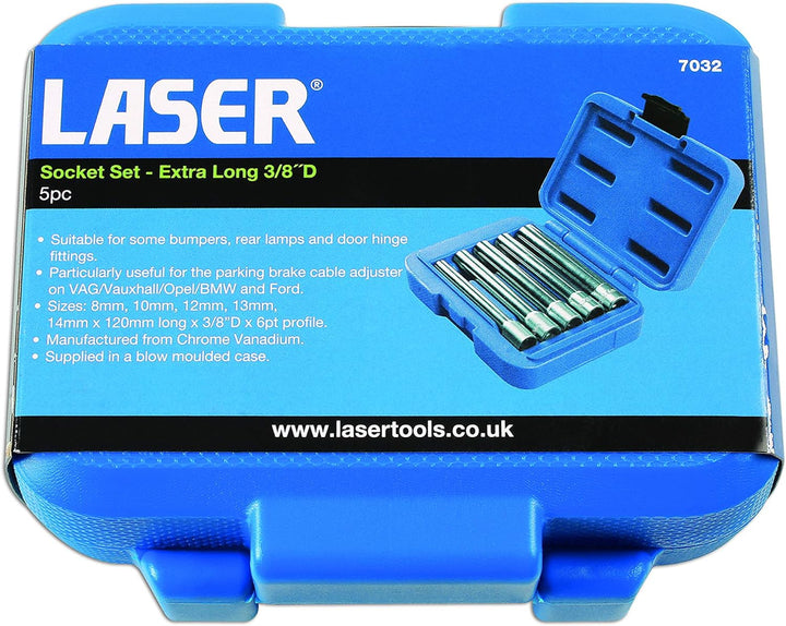 Laser 7032 Steckschlüssel-Set, extra lang, mehrfarbig, 3/8 Zoll, 5-teilig
