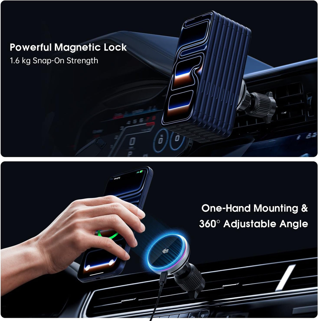 25W Magnetisches Kabelloses Autoladegerät mit Kühlventilator, Polmxs für MagSafe Handyhalterung Auto