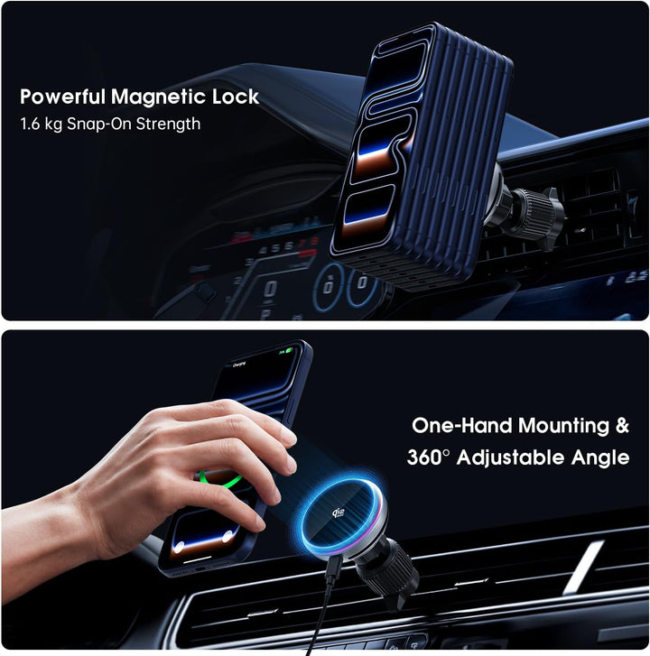 25W Magnetisches Kabelloses Autoladegerät mit Kühlventilator, Polmxs für MagSafe Handyhalterung Auto