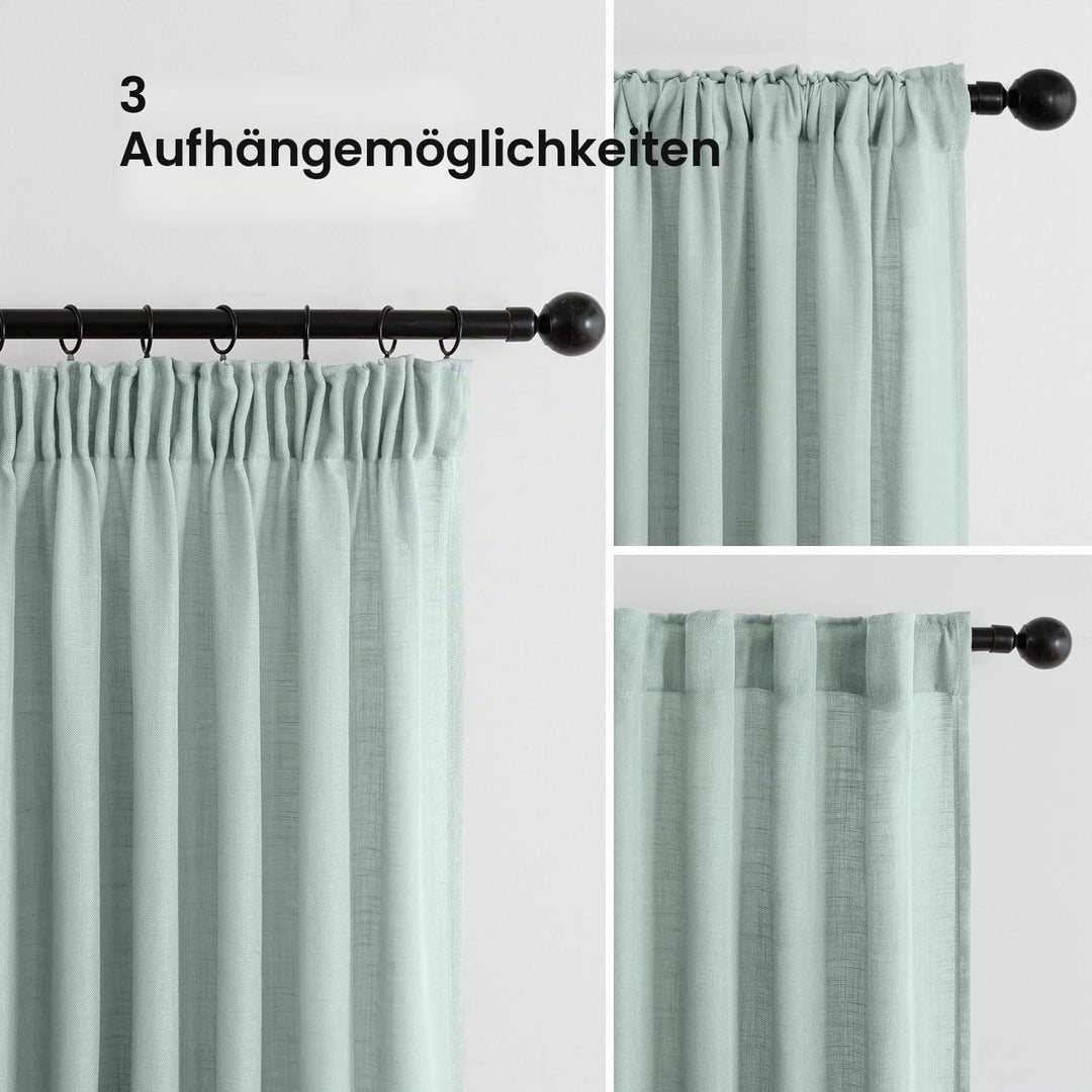 MIULEE Gardinen Vorhänge schlaufenschal Voile Vorhang Modern Leinenoptik Halbtransparent für Wohnzim