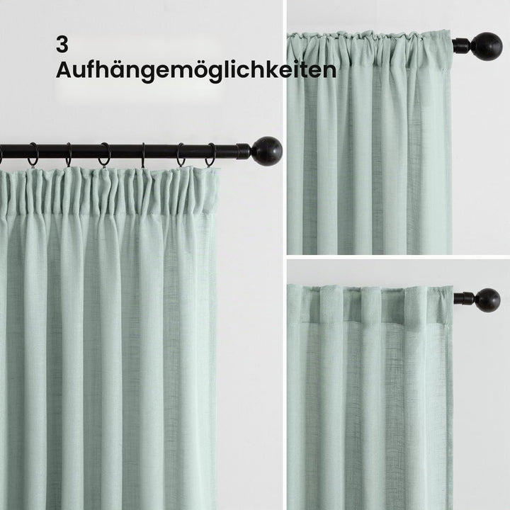 MIULEE Gardinen Vorhänge schlaufenschal Voile Vorhang Modern Leinenoptik Halbtransparent für Wohnzim