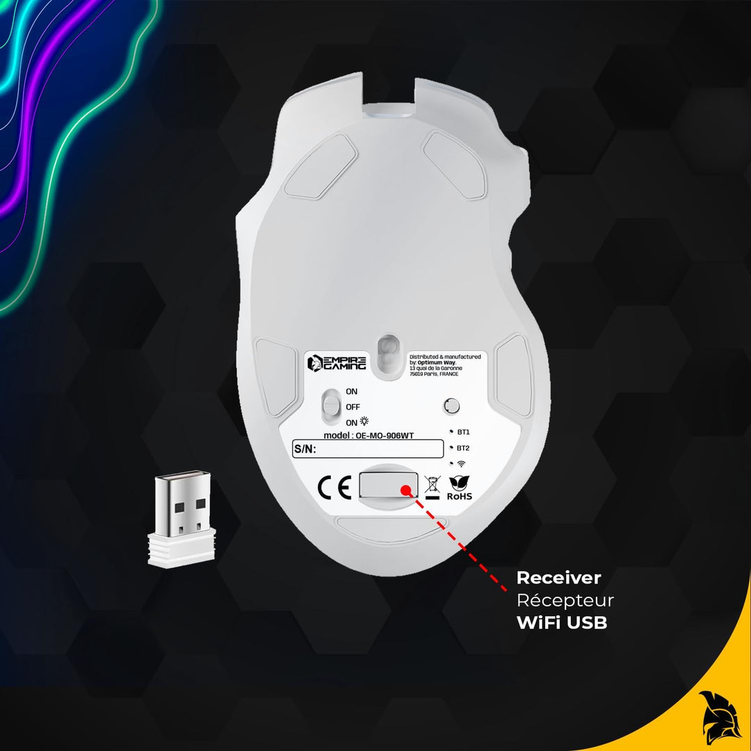 EMPIRE GAMING RF906 Kabellose Gaming-Maus, 3 Modi, 2,4 GHz, BT, kabelgebunden, 8 programmierbare Tas