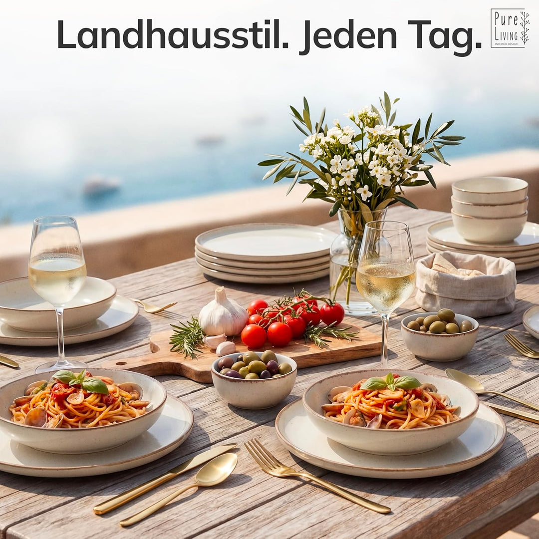 Steingut Suppenteller 6 Pers. Rustic Hochwertiges Landhausstil TEST SEHR GUT Tiefe Teller Set - Krat