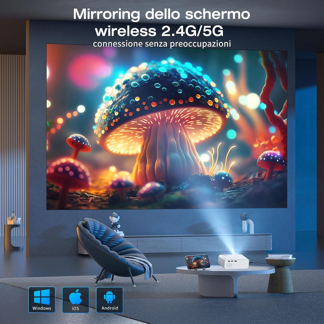 Mini Beamer mit WiFi und Bluetooth, AMEELA 1080P Beamer für Video, ±40° Trapezkorrektur, 50%-100% Zo