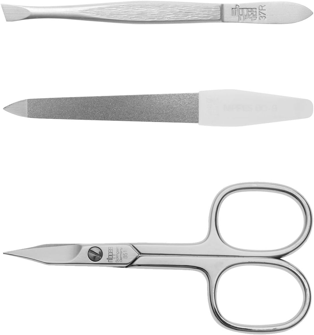 nippes Solingen Premium Line Maniküre Set Seam, 3-teilig, vernickelter Stahl, Rindsleder-Etui mit Dr