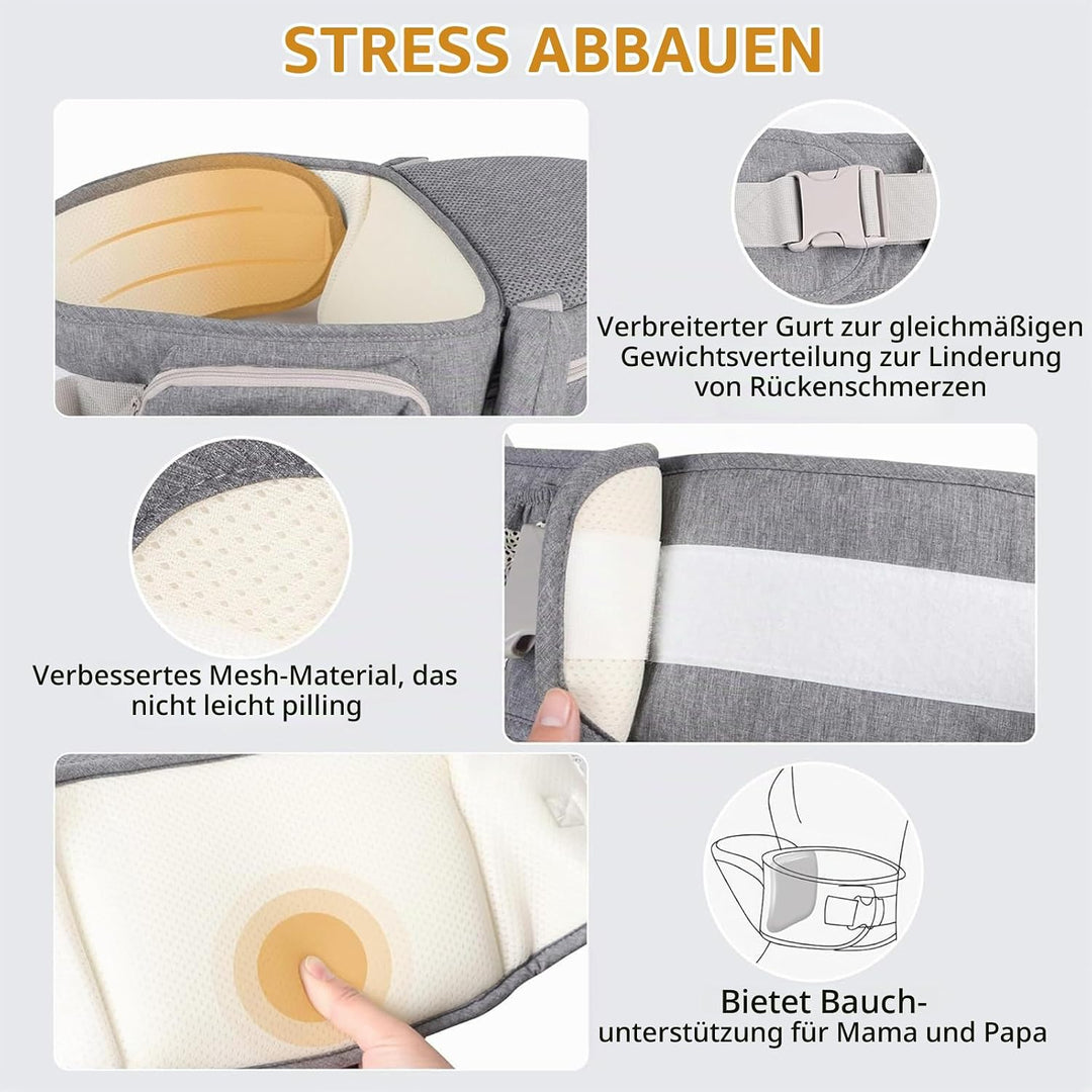 Baby Hüftsitz, ergonomisch, mit Sicherheitsgurt, aus reiner Baumwolle, atmungsaktiv, 0-36 Monate (Du