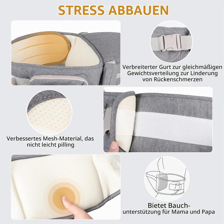 Baby Hüftsitz, ergonomisch, mit Sicherheitsgurt, aus reiner Baumwolle, atmungsaktiv, 0-36 Monate (Du
