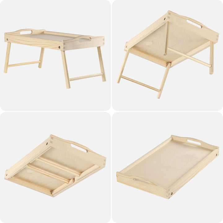 KADAX Betttisch, Frühstückstablett aus Kiefernholz, 19x30x50cm Serviertablett, klappbares Bett-Table