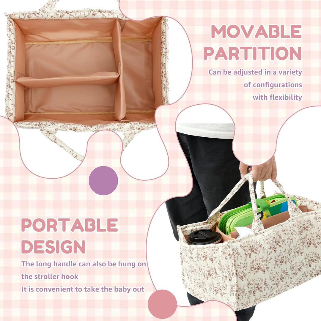 Blumen Wickeltisch Organizer,Tragbarer Wickelorganizer mit verstellbaren Trennwänden und handhaben,B