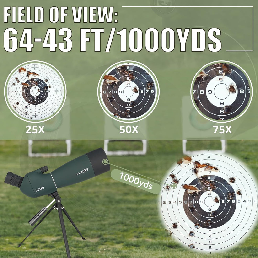 Svbony SV28PLUS Spektiv für Zielschiessen, 25-75×70mm BAK4 A5 Weinrotes FMC Objektiv, Spektive mit T