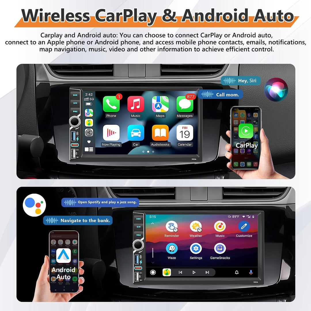 4GB+64GB Carplay Autoradio mit Type-C, 2 Din Android Auto Car Radio mit GPS Navigation, WiFi， Blueto