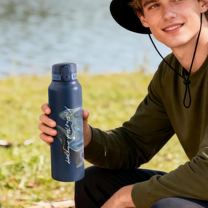 UZSPACE Edelstahl Trinkflasche 1l (970ml), Isolierte Thermosflasche mit 1-Klick-Öffnung, 100% Auslau