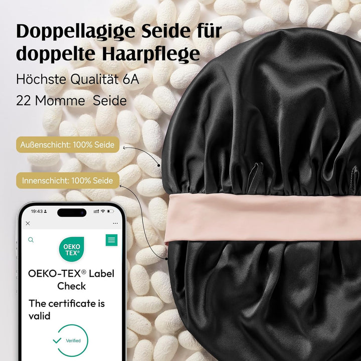 Umisleep 22 Momme Schlafmütze aus 100% Maulbeerseide, doppelseidige weiche Nachtmütze für lockiges H