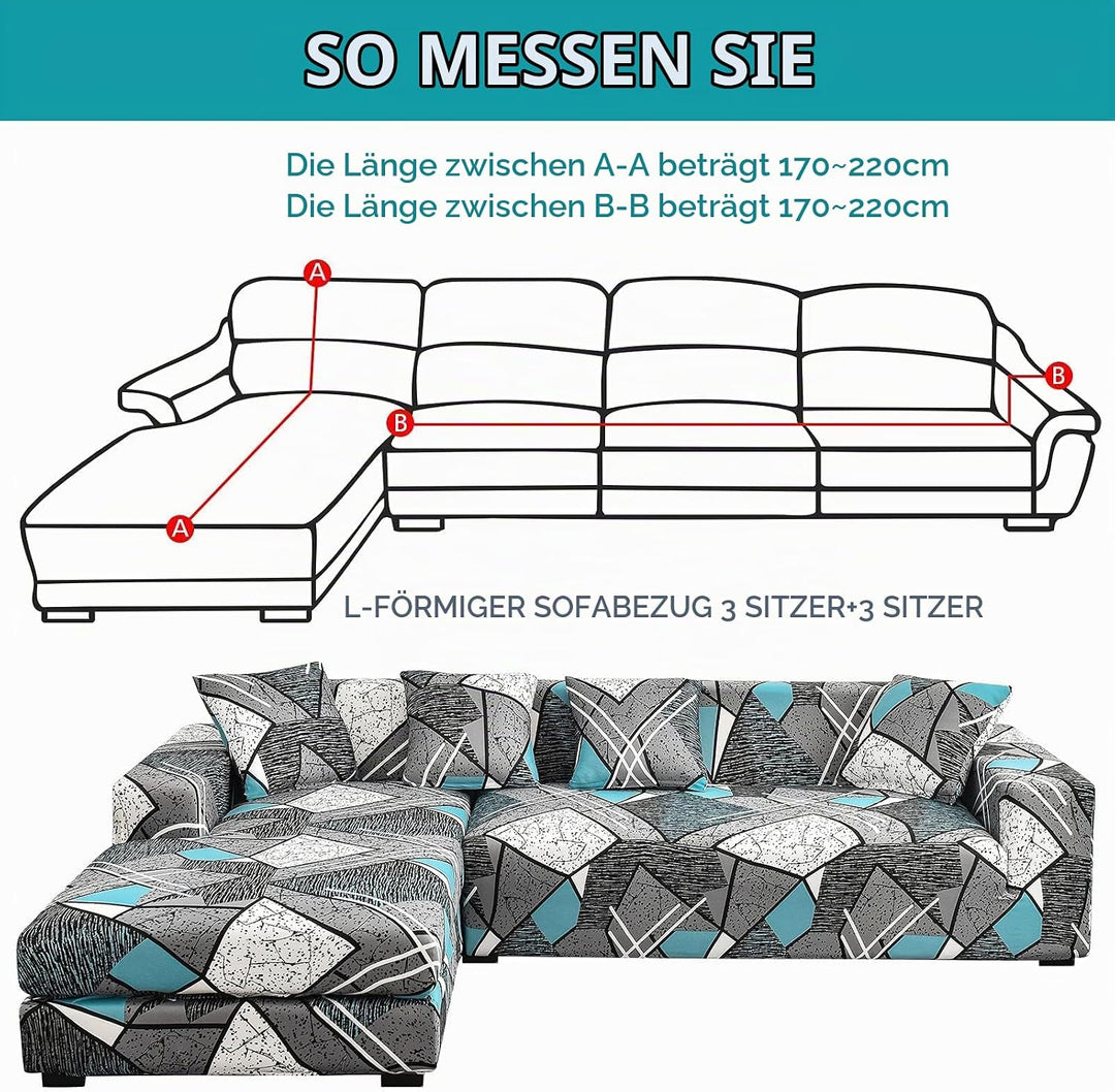 ShowyLive Sofa Überzug Couch Überzug 2er Set für Ecksofa L-Form Sofabezug 3 Sitzer+3 Sitzer, mit 4 S