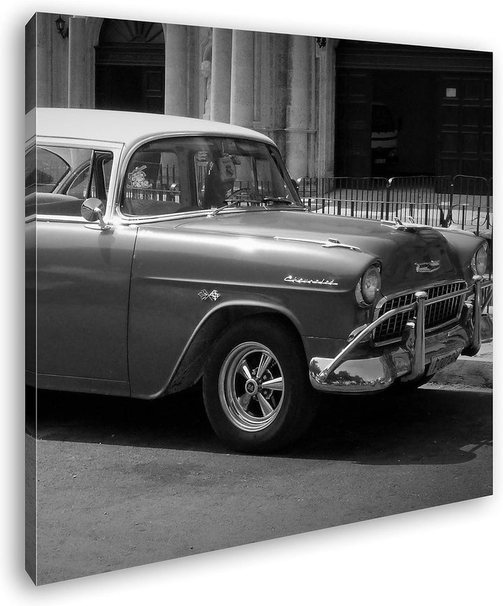 deyoli glänzender Blauer Oldtimer Format: 70x70 Effekt: Schwarz&Weiss als Leinwandbild, Motiv fertig