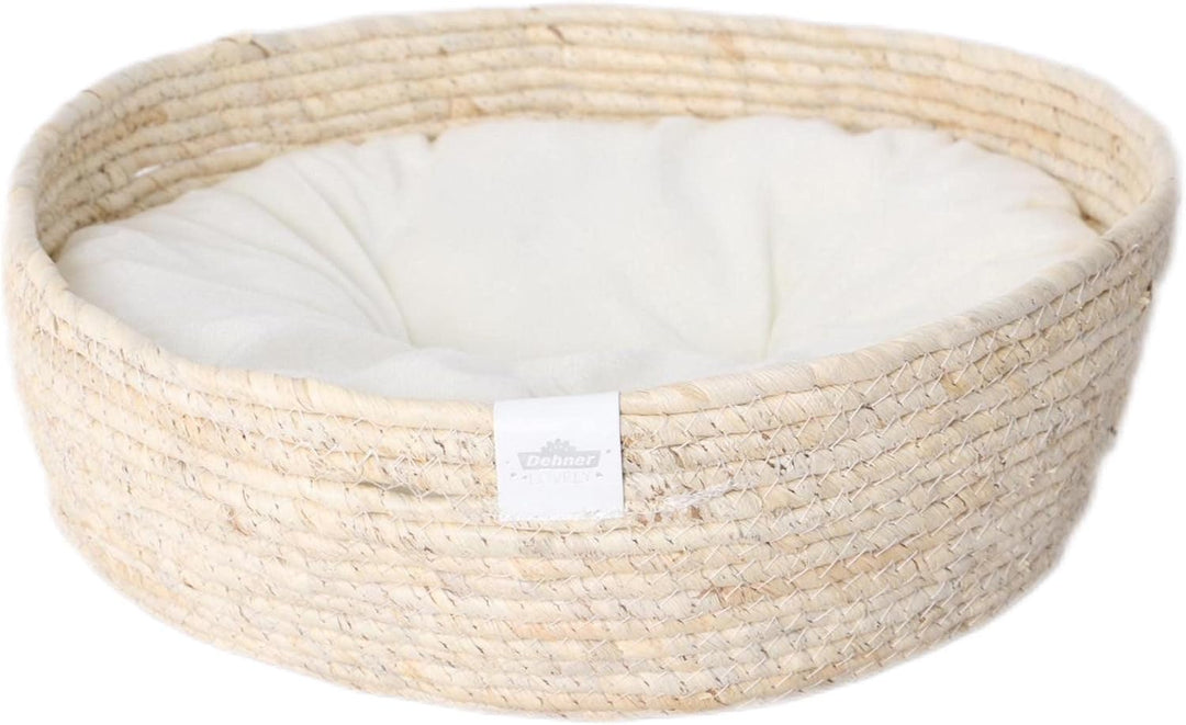 Dehner Premium Lovely Kuschelbett Guter Schlaf, Ø 38 cm, Höhe 13 cm, Naturmaterial/Plüsch, weiss/bei
