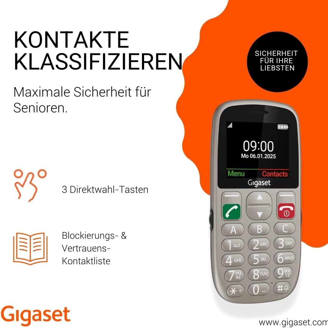 Gigaset GL395 Mobiltelefon – einfache Bedienung für Senioren, grosse Tasten & SOS-Notruftaste – Stau