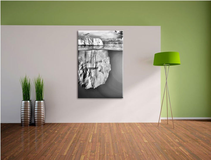Pixxprint Riesiger Eisberg unter Wasser als Leinwandbild/Grösse: 100x70 / Wandbild/Kunstdruck/fertig
