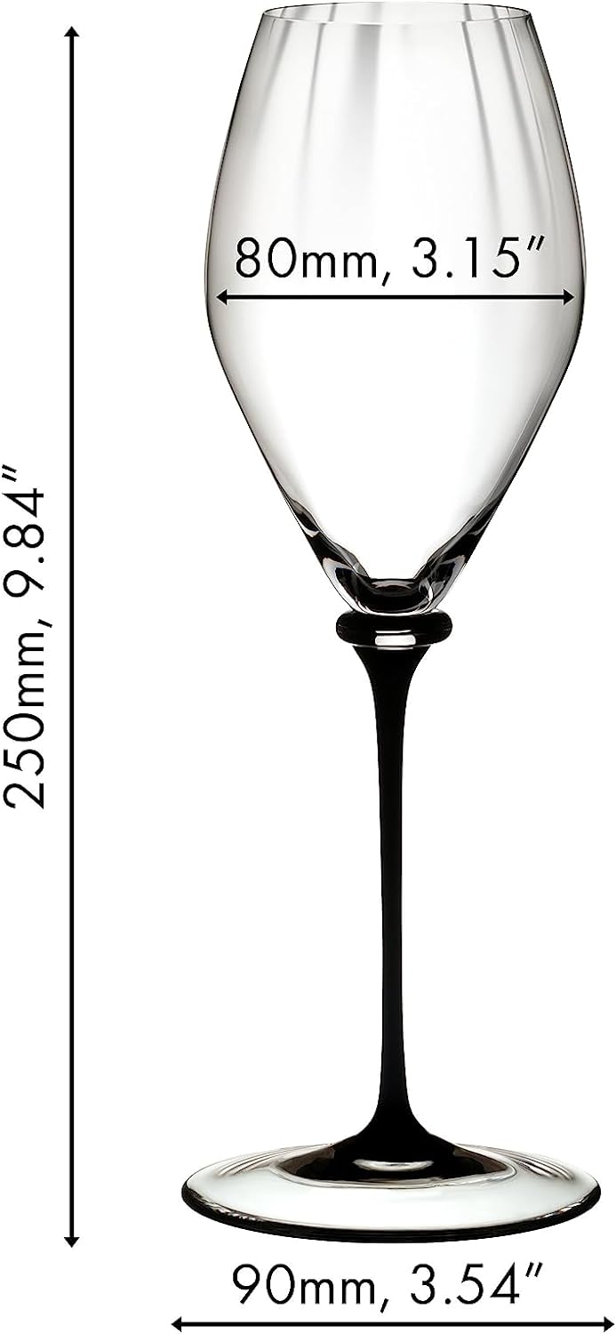 Riedel Fatto A Mano Performance Champagnerglas 368 ml, schwarzer Stiel Champagner, schwarzer Stiel,