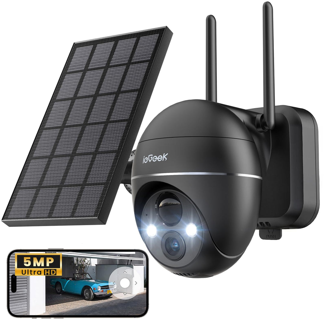 ieGeek 5MP Überwachungskamera Aussen Akku, PTZ Überwachungskamera Aussen WLAN mit Solarpanel,PIR-Bew